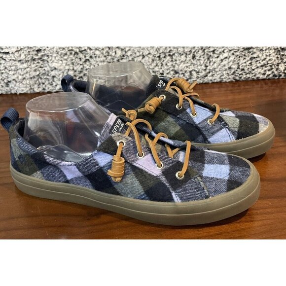 Sperry Slip On Shoes Blue‎ Plaid Womens Size 10 M Wool Memory Foam Comfort - Picture 1 of 6